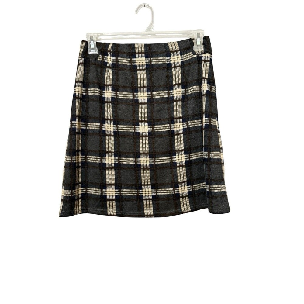41 Hawthorn Plaid Skirt Small Lined Stretch Preppy Gray Brown Beige